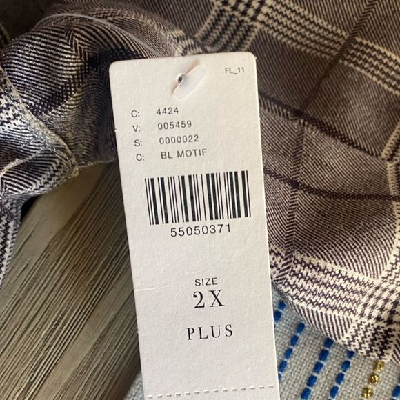 Blank NYC Anthropologie Jacket Women Size 2X Renegade Gray Brown Plaid Longline - Picture 16 of 16